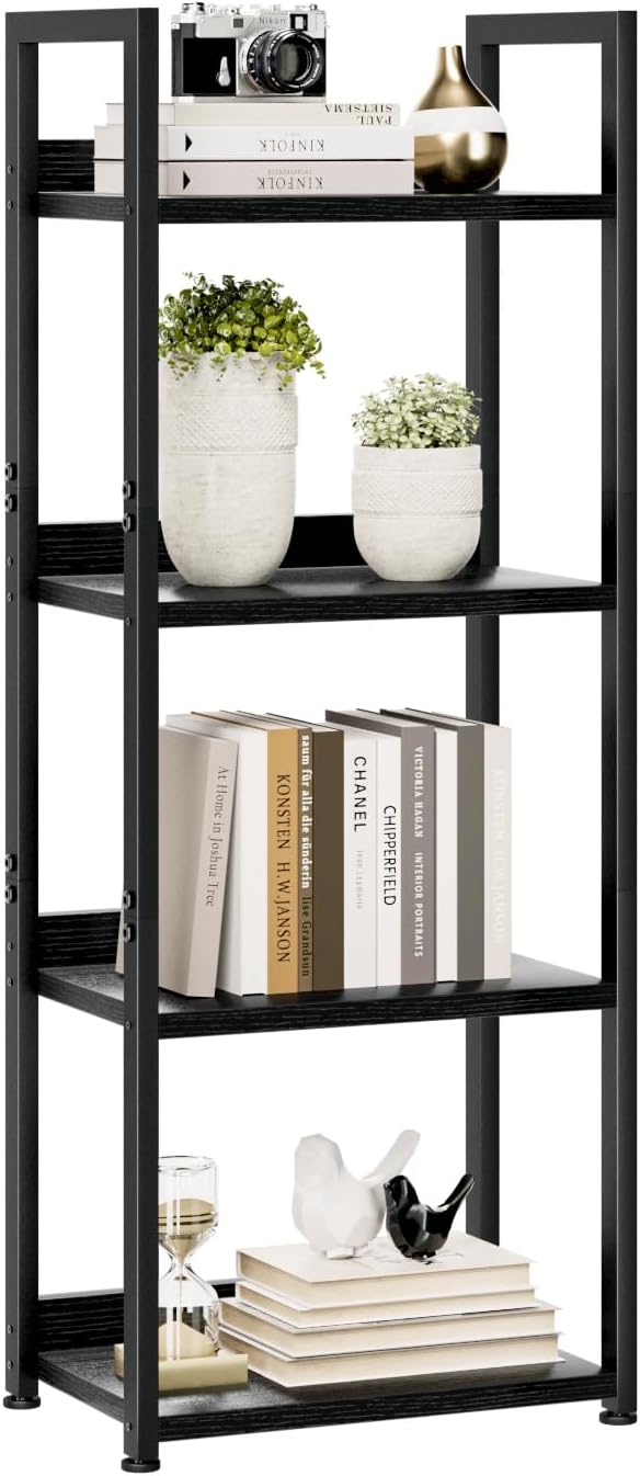 NUMENN Narrow Bookshelf, 4 Tier Bookshelfs, Home Office Bookcase Shelf Storage Organizer, Free Standing Storage Shelving Unit for Bedroom, Living Room and Home Office, Black