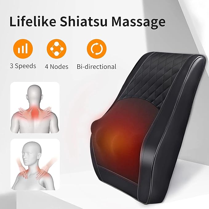 Boriwat Back Massager with Heat, 3D Kneading Massage Pillow for Back, Neck, Shoulder, Leg Pain Relief Deep Tissue, Gifts for Women Men Mom Dad