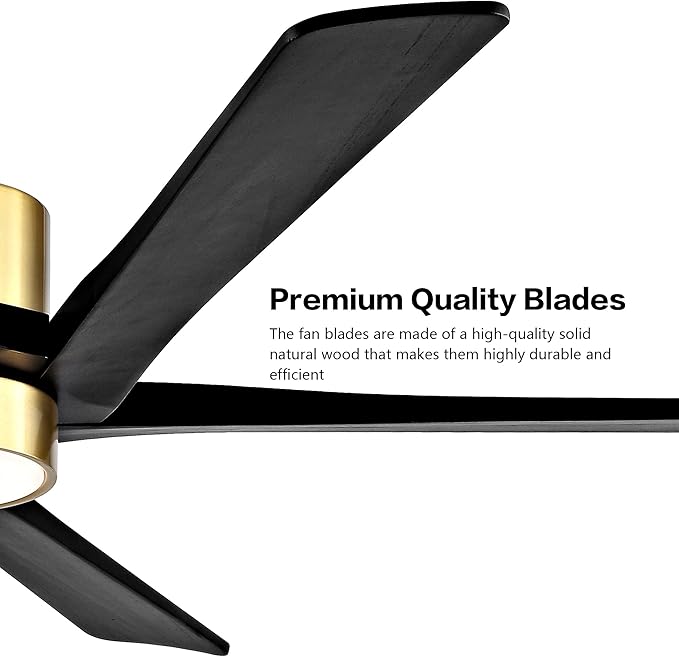 WINGBO 72" DC Ceiling Fan with Lights and 3 Downrods, 5 Carved Wood Blades, 6-Speed Reversible DC Motor, Large Ceiling Fan in Brass Finish with Black Blades, ETL Listed