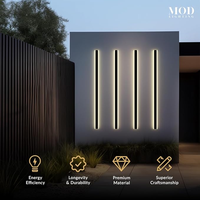 𝗠𝗢𝗗 𝗟𝗜𝗚𝗛𝗧𝗜𝗡𝗚 Haylen | Waterproof Outdoor Wall Light, LED Dimmable with Remote 3000K-6000K, Long Outdoor Porch Lights, Wired Lighting Fixture, Patio Exterior Wall Sconce, 2-Pack (Black, 59")