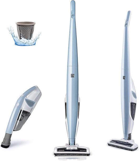 Kenmore DS1020 16V Cordless Stick Vacuum Lightweight 2-in-1 Handheld, LED Headlight with 2-Speed ​​Power Control for Hardwood Floor, Carpet &amp; Pet Hair, 16 Volts, Gray-Blue
