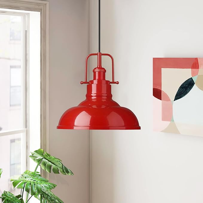 zeyu Modern Dome Pendant Light, 1-Light Kitchen Ceiling Pendant Lighting Fixture, Red Finish, 016-1 RED