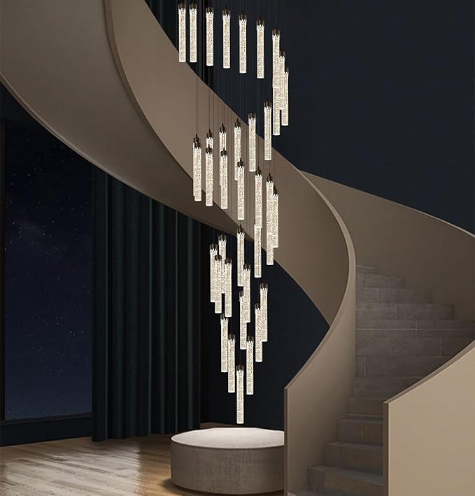 Black Chandeliers for Living Room 38-Lights Modern Crystal Light Extra Large Chandelier Light Fixture Entryway Foyer High Ceiling Chandelier Lighting with Sloping Ceiling