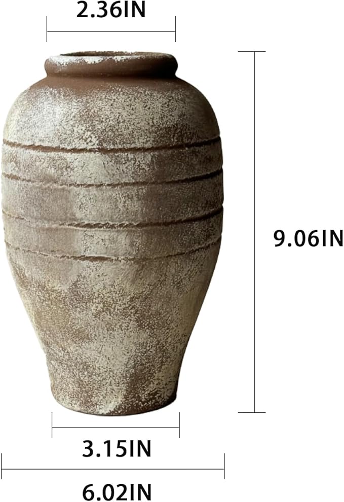 Antique Ceramic Flower Vase for Living Room Bedroom 9.06'' Farmhouse Decor for Bouquet Fake Plant Home Decor Office Table Shelf Fireplace Centerpieces Rustic Retro Vintage Classic Modern