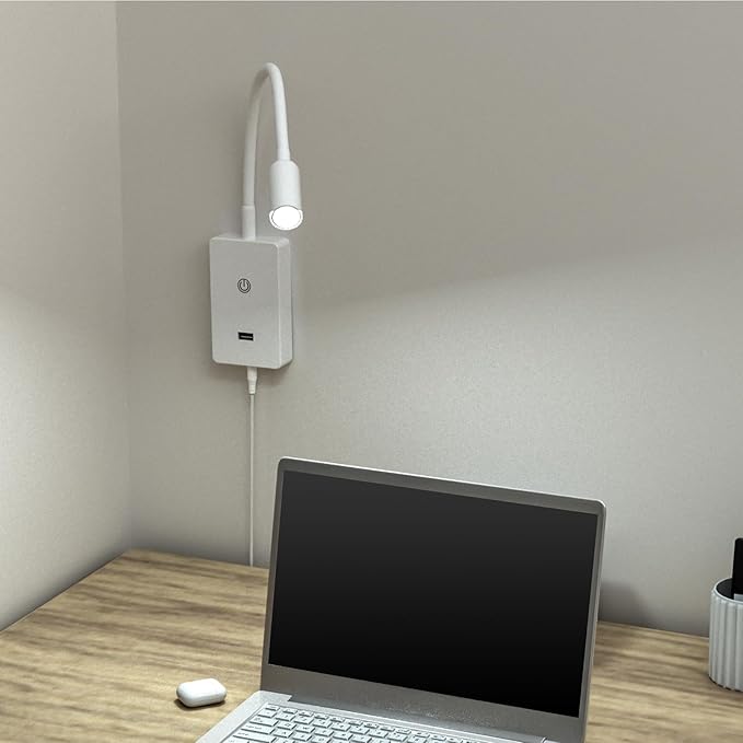 LED Wall Mounted Bedside Reading Light, Touch Dimmable Spot Lamp for Bedroom Headboard Light with 5V2A USB Port, Flexible Gooseneck, 4 Brightness Levels, Neutral White 4000K Lighting