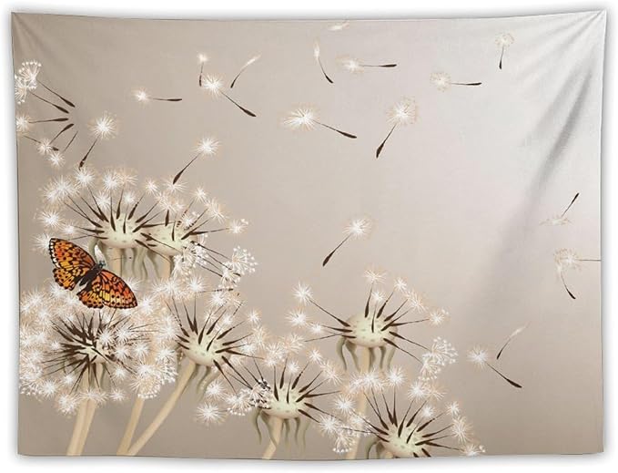 Nature Tapestry,Floral Dandelion Flying Butterfly Flower Plant Theme Print Tapestries for Living Room Party Beach Picnic Blankets Tablecloths Wall Decor, 30x40 in
