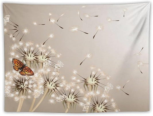 Nature Tapestry,Floral Dandelion Flying Butterfly Flower Plant Theme Print Tapestries for Living Room Party Beach Picnic Blankets Tablecloths Wall Decor, 30x40 in