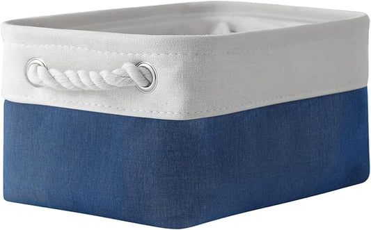 TheWarmHome Storage Bins for Shelves - 12x8x5.2 inch 1 Pack Baskets for Gifts Empty, Fabric Storage Cubes for Closet Organizing Dog Gift Cloth Toy (White &amp; Jean Blue)