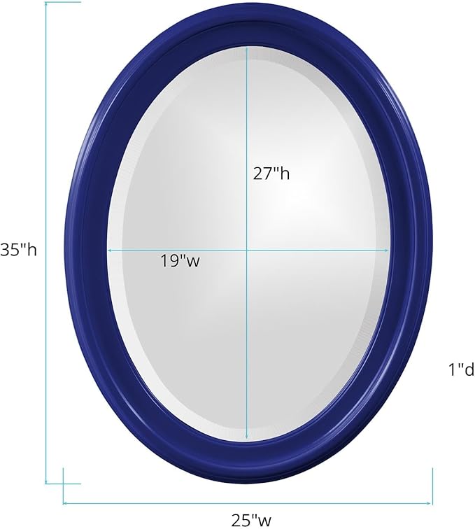 Howard Elliott George Oval Glossy Navy Wall Mirror, Oval Bevelled Hanging Wood Framed Vanity Mirrors for Home Decor, Living Room, Bathroom, Bedroom, or Hallway, 25 x 33 Inch
