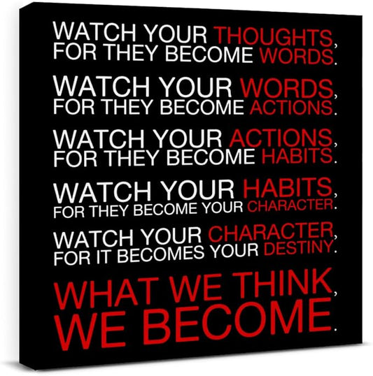 Watch Your Thoughts Motivational Classroom Posters, Inspirational Wall Decor Modern Canvas Painting Wall Art Framed Paintings for Office Living Room Bedroom Home Decorations, 8 x 8 Inches