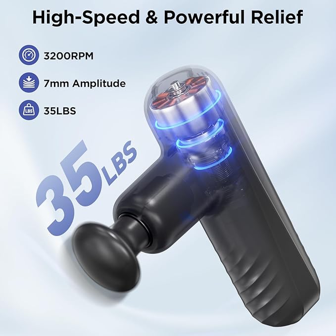 Mini Massage Gun, Powerful Handheld Muscle Massager for Back Pain Relief, Deep Tissue Percussion Small Massage Gun Travel Massager with 4 Massage Heads Silent Brushless Motor, Black