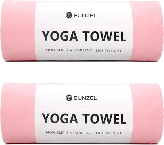 Eunzel 2 Pack Hot Yoga Towel Non Slip Yoga Mat Towel Non-Slip Sweat Absorbent Microfiber Towel for Hot Yoga, Pilates and Workout 72" x 26.5", Pink
