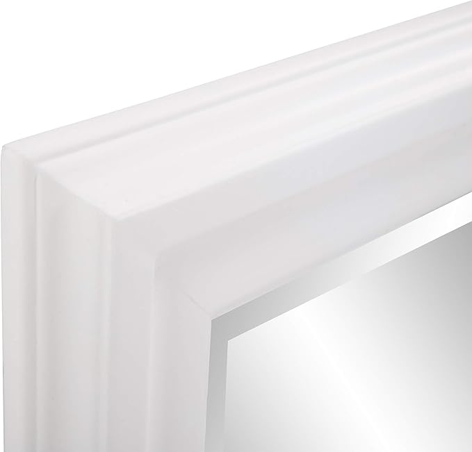 Howard Elliott George Rectangular Matte White Wall Mirror, Rectangle Hanging Wood Framed Vanity Mirrors for Home Decor, Living Room, Bathroom, Bedroom, or Hallway, 24 x 36 Inch