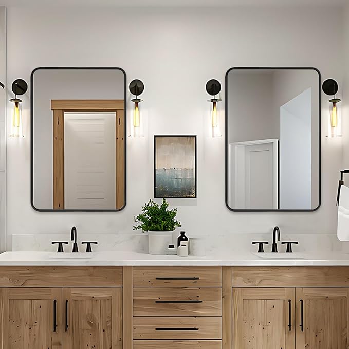 ANDY STAR 40X36 Inch Black Bathroom Mirror, Black Bathroom Vanity Mirrors for Wall, Rounded Rectangle Mirror for Bathroom, Seamless Tube Metal Frame, 1'' Deep Wall Mounted Vertical/Horizontal
