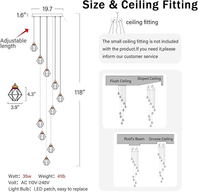 10-Light Modern Chandeliers for Foyer Crystal Chandelier for Living Room Chrome Pendant Light Staircase Chandeliers for High Ceilings Dimmable LED Hanging Light with Remote