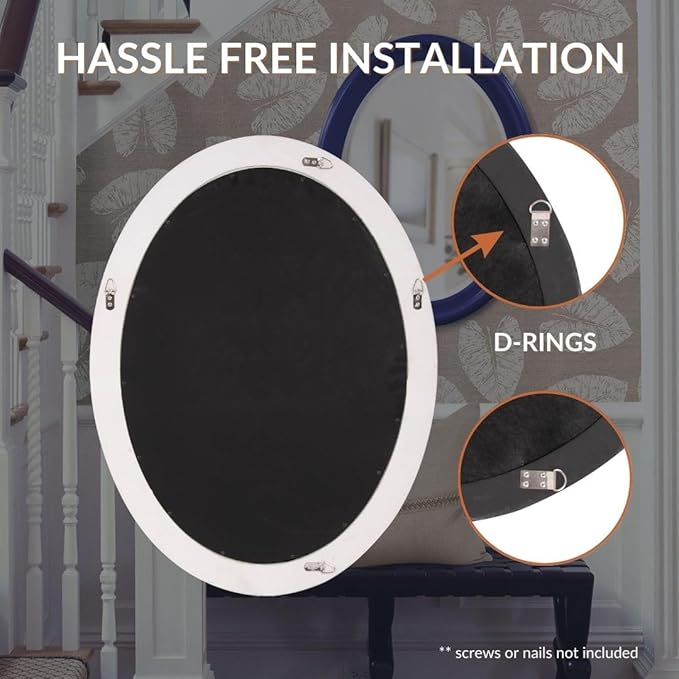 Howard Elliott George Oval Glossy Navy Wall Mirror, Oval Bevelled Hanging Wood Framed Vanity Mirrors for Home Decor, Living Room, Bathroom, Bedroom, or Hallway, 25 x 33 Inch