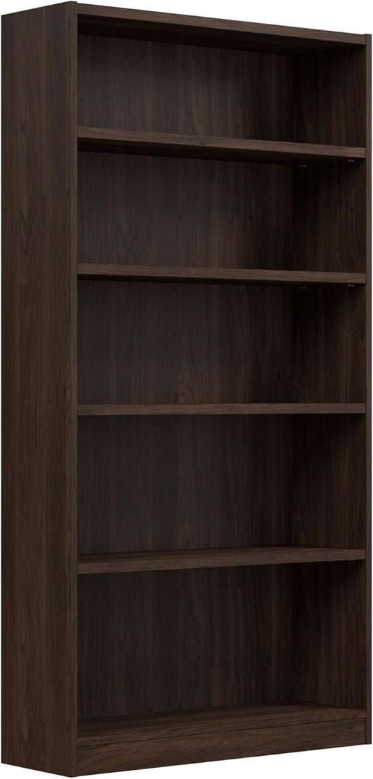 Bush Furniture Universal Tall 5 Shelf Bookcase in Black Walnut, Vertical Storage and Display Bookshelf for Home Office or Living Room Organization