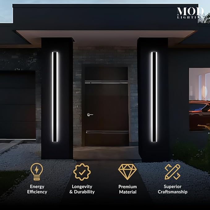 𝗠𝗢𝗗 𝗟𝗜𝗚𝗛𝗧𝗜𝗡𝗚 Haylen | Waterproof Outdoor Wall Light, LED Dimmable with Remote 3000K-6000K, Long Outdoor Porch Lights, Wired Lighting Fixture, Patio Exterior Wall Sconce, 1-Pack (Black, 59")