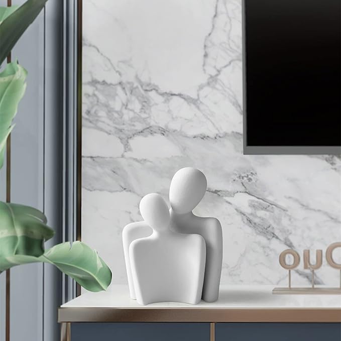 Ceramic Couple Statues for Home Decor, Hugging Couple Figurines for Shelf and Table Decor, Modern Romantic Sculptures for Living Room Bedroom Office Decor, White