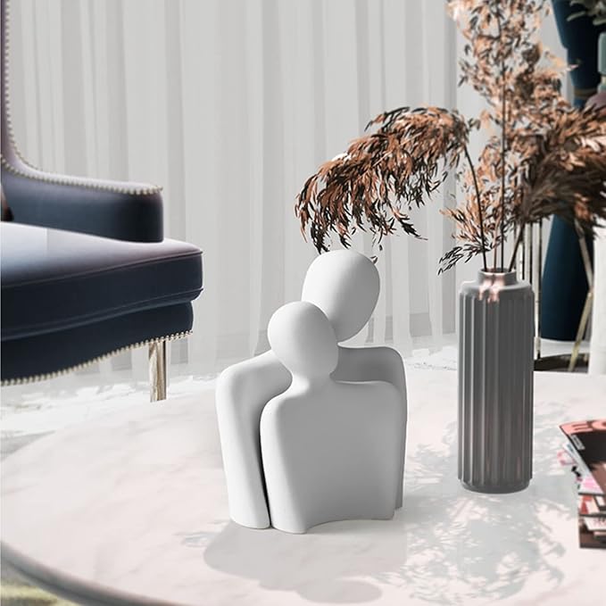Ceramic Couple Statues for Home Decor, Hugging Couple Figurines for Shelf and Table Decor, Modern Romantic Sculptures for Living Room Bedroom Office Decor, White