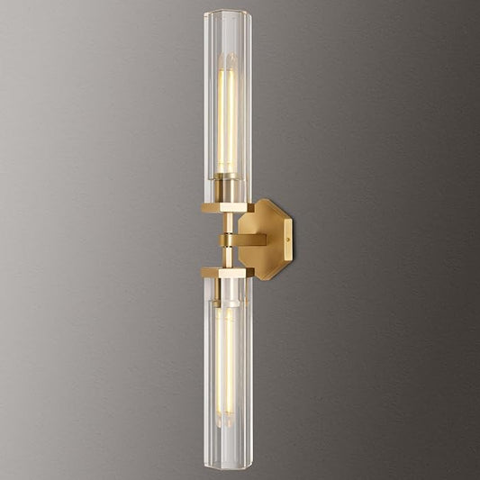 Gold Crystal Bathroom Wall Sconce Light Fixture Modern Bathroom Vanity Light,28.5in Brass Sconces Wall Lighting,Linear Indoor Wall Sconce Light for Bedroom,Hallway,Staircase,Living Room,Dining Room