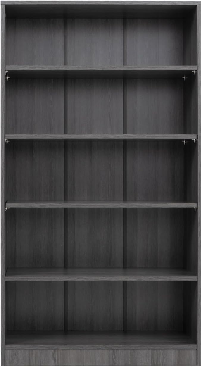 STARY 5 Shelf Carbon Black Bookcase 60 inch Tall Wood Bookshelf for Bedroom