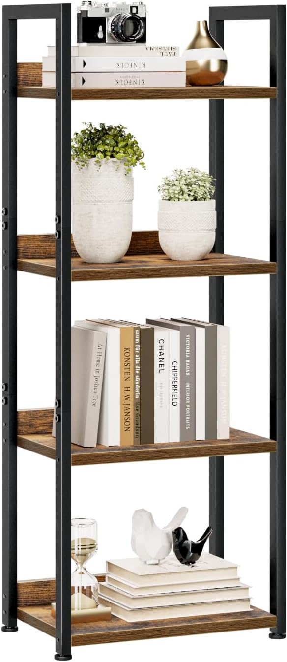 NUMENN Narrow Bookshelf, 4 Tier Bookshelfs, Home Office Bookcase Shelf Storage Organizer, Free Standing Storage Shelving Unit for Bedroom, Living Room and Home Office, Vintage