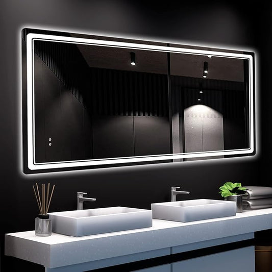 HOMECOOKIN Led Mirror for Bathroom, 27 x 55 Inch Vanity Mirror With Lights Adjustable 3 Colors, Anti-Fog Wall Mounted Backlit Mirror, Horizontal &amp; Vertical