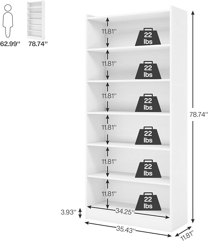 Tribesigns 78-inch Tall Bookcase, Modern 7-Tier White Library Bookshelf with Storage Shelves, Large Open Bookcases Display Shelving Unit for Bedroom Living Room Office
