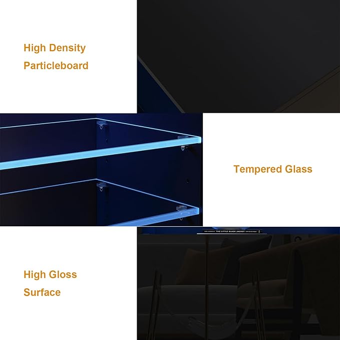 St.Mandyu LED TV Stand for 65/75 inch TV, Modern Television Table Center Media Console with Drawer and Led Lights, High Glossy Entertainment Center for Living Game Room Bedroom(Black)¡