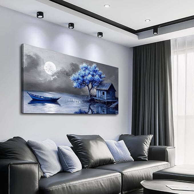 ZUITINGHUA Canvas Wall Art For Living Room Wall Decor For Bedroom Office Wall Decoration Seaside Landscape Painting Boat Pictures Artwork Room Aesthetic Home Decor 20x40 In