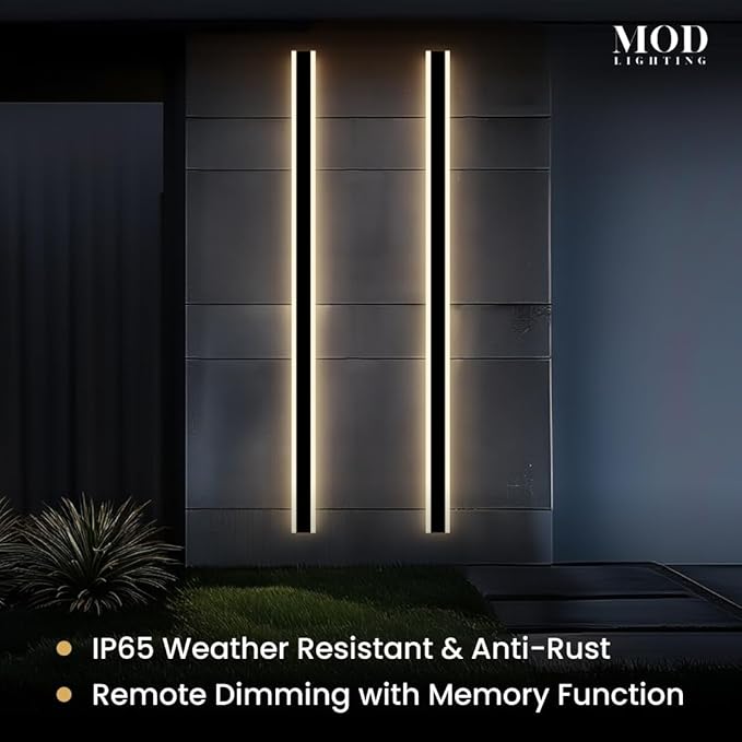 𝗠𝗢𝗗 𝗟𝗜𝗚𝗛𝗧𝗜𝗡𝗚 Haylen | Waterproof Outdoor Wall Light, LED Dimmable with Remote 3000K-6000K, Long Outdoor Porch Lights, Wired Lighting Fixture, Patio Exterior Wall Sconce, 2-Pack (Black, 79")