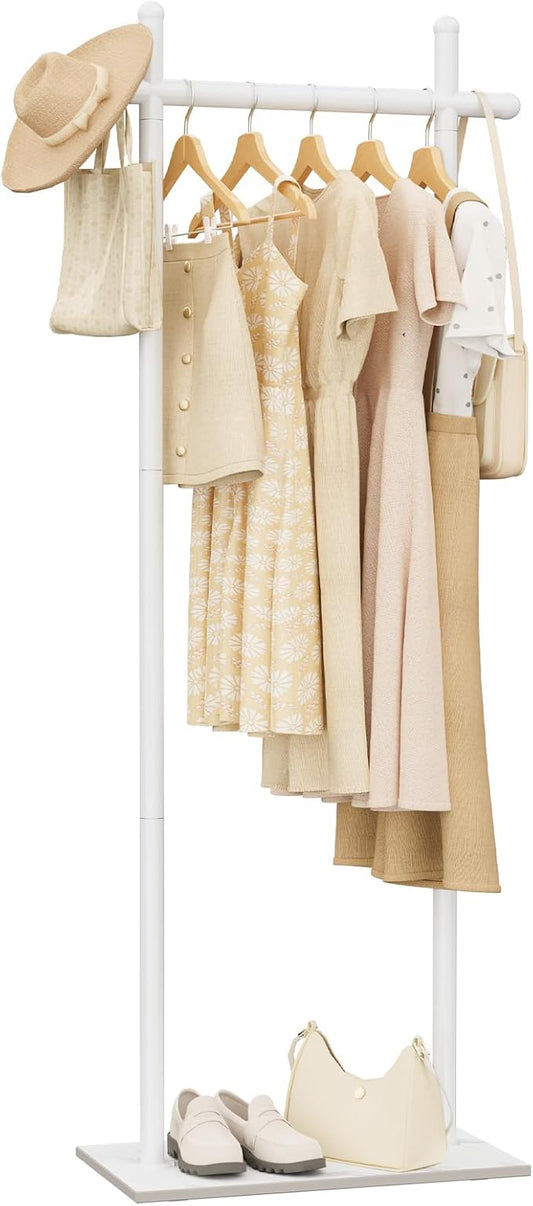 Coat Rack Freestanding with Natural Rock Base, Metal Coat Hanger Stand, Industrial Garment Rack, Clothes Tree, Suitable For Outerwear, Hats, Handbags, 68.9in, White