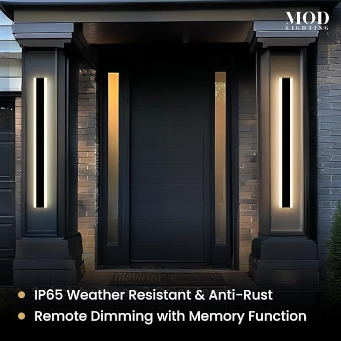 𝗠𝗢𝗗 𝗟𝗜𝗚𝗛𝗧𝗜𝗡𝗚 Haylen | Waterproof Outdoor Wall Light, LED Dimmable with Remote 3000K-6000K, Long Outdoor Porch Lights, Wired Lighting Fixture, Patio Exterior Wall Sconce, 2-Pack (Black, 31")