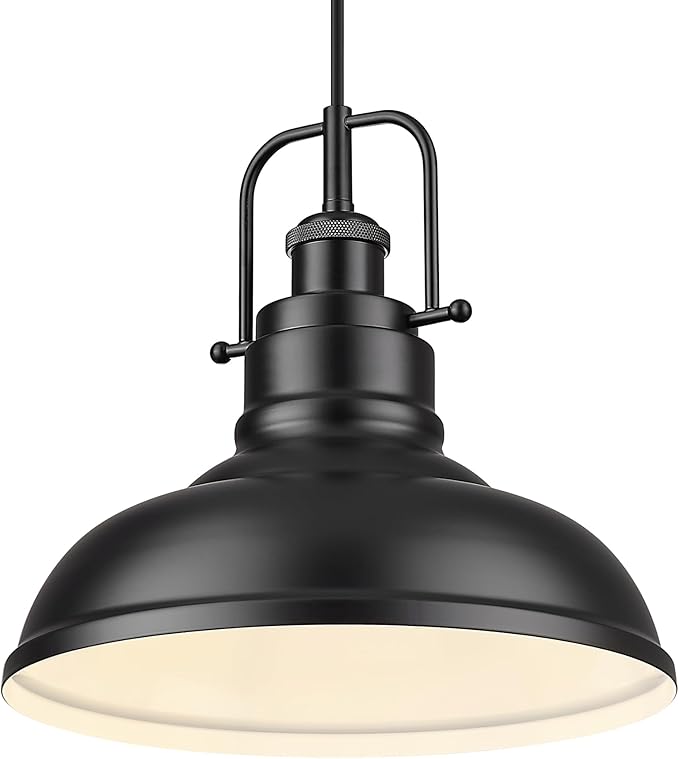 zeyu 1-Light Industrial Pendant Light, 11-Inch Pendant Light Fixture for Kitchen Island, Metal Dome Lampshade in Matte Black Finish, 016-1 BK