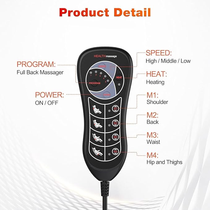 Back Massager with Heat for Pain Relief, Back Massage Chair Pad, Full Body Massage, Deep Tissue Vibration Massager with 2 Adapters, Office and Recliner