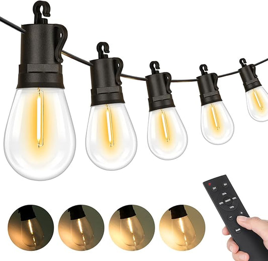 LED Outdoor String Lights, 50FT Waterproof Patio Light with Remote & 16 Dimmable Shatterproof S14 Edison Bulbs(1 Spare), Connectable Outside Backyard Hanging Lights for Balcony, Gazebo, Porch, Party