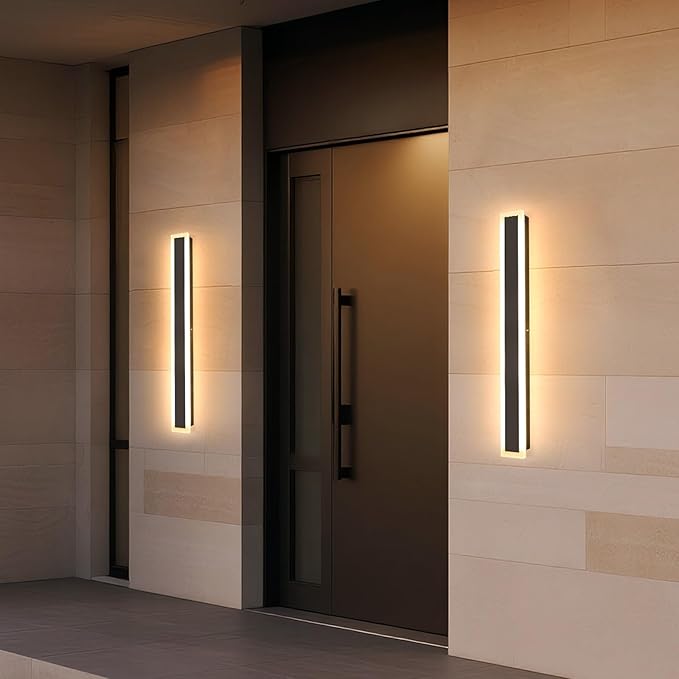 2 Pack 39 Inch Black Outdoor Wall Light 3000K Modern Exterior Wall Sconce Long LED Linear Exterior Lights for Patio Garage Garden