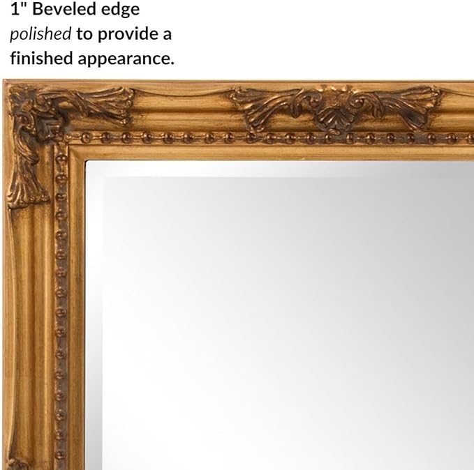 Howard Elliott Queen Ann Rectangular Antique Golf Leaf Wall Mirror, Rectangle Hanging Wood Framed Vanity Mirrors for Home Decor, Living Room, Bathroom, Bedroom, or Hallway, 24 x 36 Inch