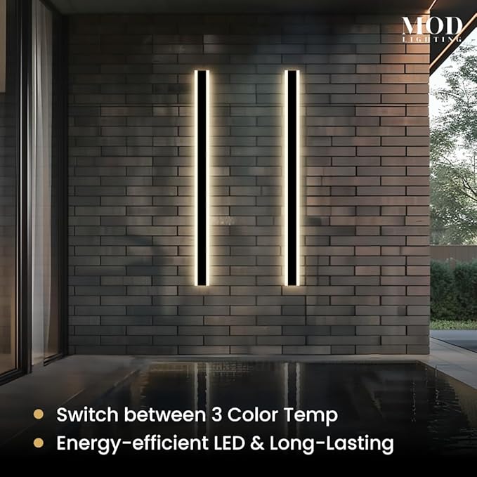 𝗠𝗢𝗗 𝗟𝗜𝗚𝗛𝗧𝗜𝗡𝗚 Haylen | Waterproof Outdoor Wall Light, LED Dimmable with Remote 3000K-6000K, Long Outdoor Porch Lights, Wired Lighting Fixture, Patio Exterior Wall Sconce, 2-Pack (Black, 47")