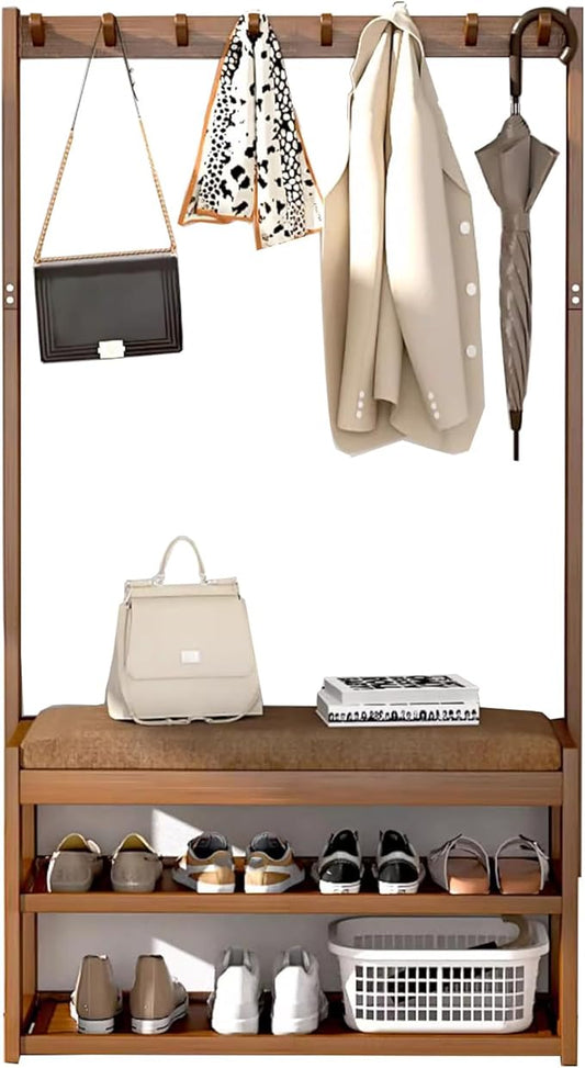 Hall Tree with Shoe Storage, 5-in-1 Entryway Bench with Coat Hooks,Environmentally Friendly Thickened Bamboo Bracket Suitable for corridors, entrances, Living Rooms and bedrooms