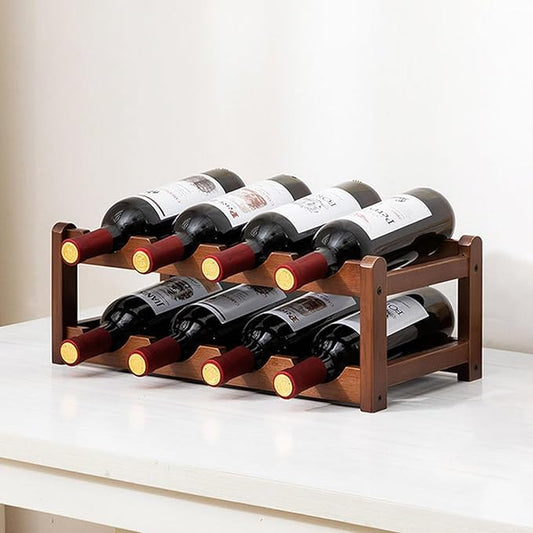 8 Bottle Wooden Wine Rack,2 Tier Free Standing Wine Storage Holder,Retro Minimalist Style Home Decorations Wine Display Shelves for Cabinet,Cupboard,Countertop