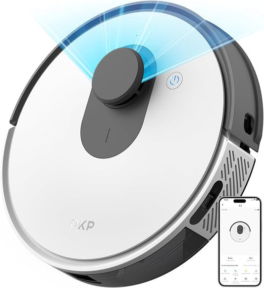 OKP Lidar Robot Vacuum Cleaner, LiDAR Navigation, 4000Pa Suction, No-Go Zone, 200Mins Runtime, Smart Mapping Robotic Vacuum, Wi-Fi/App/Alexa Control, Ideal for Pet Hair, Hard Floor and Carpet