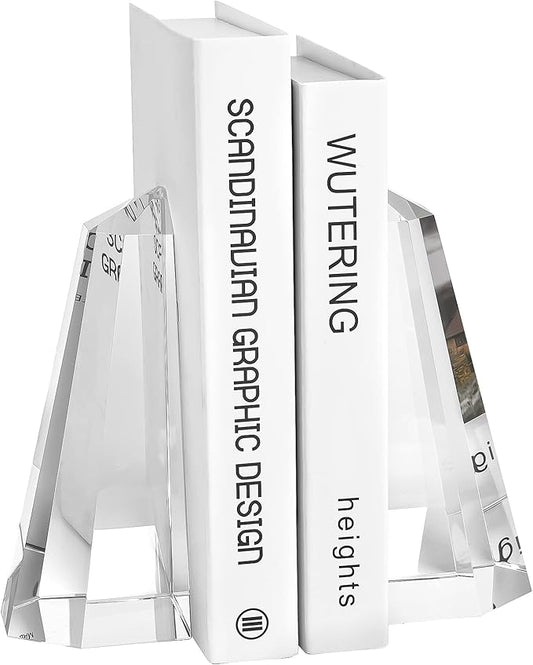 Kitcom Handmade Crystal Bookends Half-Obelisk Design, 1 Pair of Decorative Tabletop Bookends for Office, Home, Desk