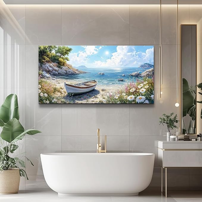 ZUITINGHUA Canvas Wall Art For Living Room Wall Decor For Bedroom Office Wall Decoration Seaside Boat Landscape Painting Farmhouse Pictures Artwork Room Aesthetic Home Decor 20x40 In