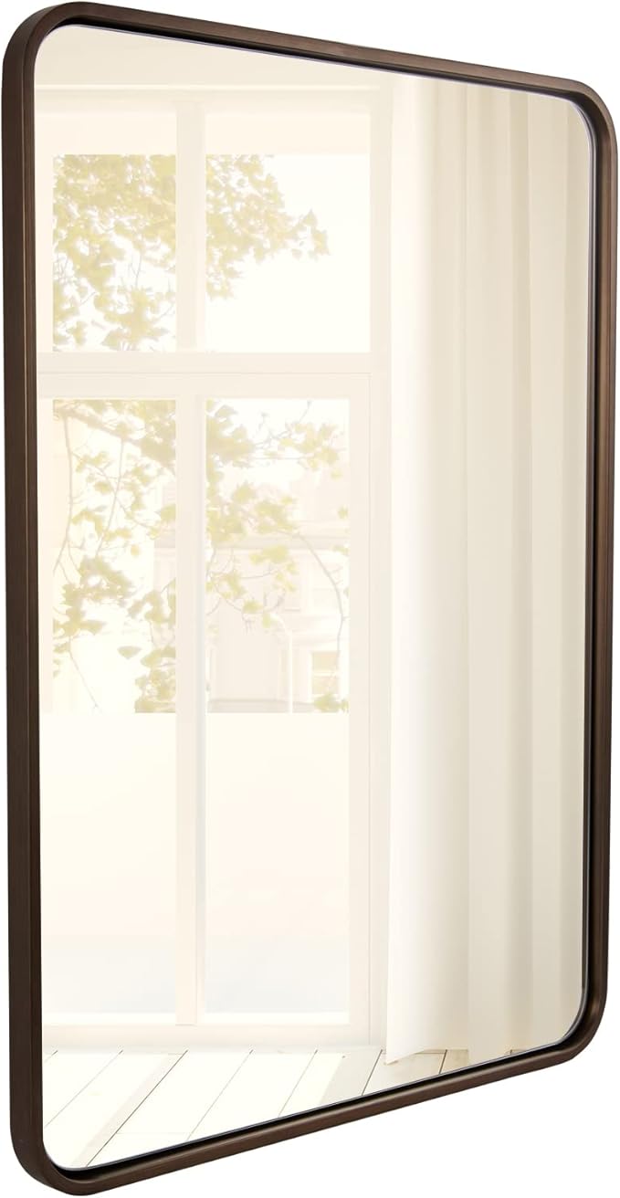 ANDY STAR 24x32 INCH Bronze Bathroom Mirror, Rounded Rectangle Oil Rubbed Bronze Mirrors for Bathroom,Tube Metal Framed, 1'' Deep Wall Mounted Vertically/Horizontal