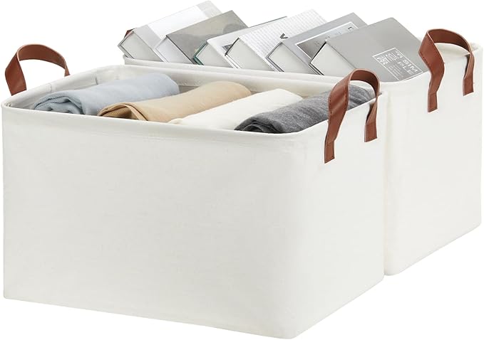 DULLEMELO Foldable Fabric Storage Bins for Closet Organization - Set of 2 Decorative Bins for Bedroom, Natural Color