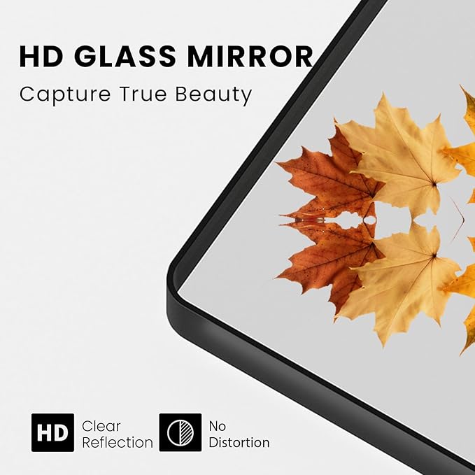 Black Bathroom Mirror 48X30 Inch, Black Metal Framed Mirror for Wall, Rounded Rectangle Matte Bathroom Vanity Mirror with Tempered Glass, Anti-Rust, Horizontal/Vertical