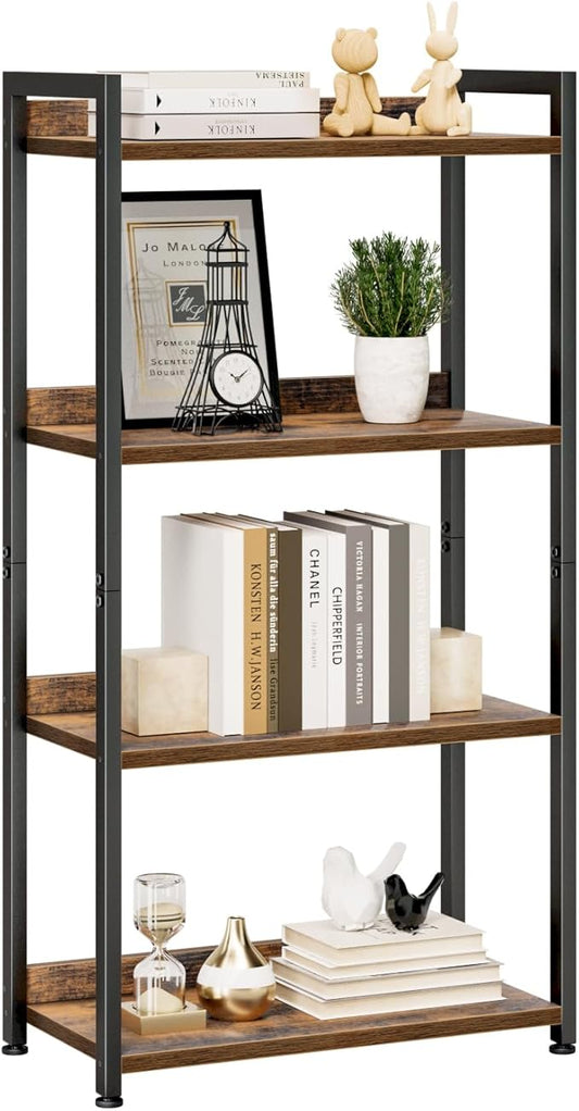 NUMENN Bookshelf, 4 Tier Bookshelfs, Home Office Bookcase Shelf Storage Organizer, Free Standing Storage Shelving Unit for Bedroom, Living Room and Home Office, Vintage