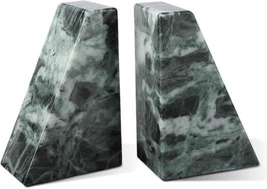 Marble Bookends for Heavy Books, Decorative Bookends for Shelves, Green Stone Book Ends, Heavy-Duty Book Ends for Hardback Book &amp; Cookbooks, Unique Book Stopper &amp; Holder, Set of 2